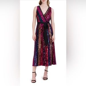 Rainbow striped sequin holiday dress